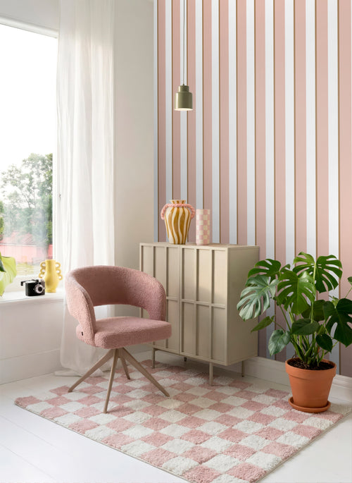 ESTAhome behang strepen roze en wit - 50 x 900 cm - 131911