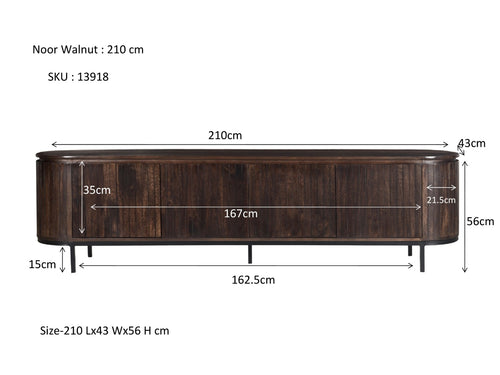 Livingfurn tv-meubel Noor Walnut - 210cm - mangohout