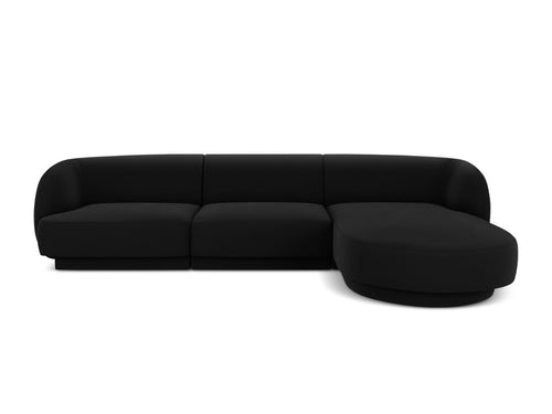 Micadoni - Rechter hoekbank "Miley" 4 zitplaatsen, flueel, zwart - 156x255x70cm