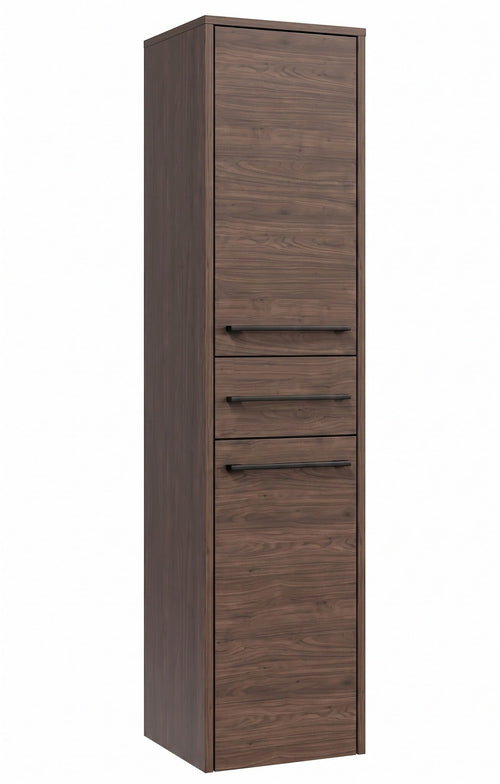 Badplaats Badkamerkast Florence 30 x 35 x 130 cm – Walnoot Bruin – Hangende Kolomkast met 2 Deuren en 1 Lade