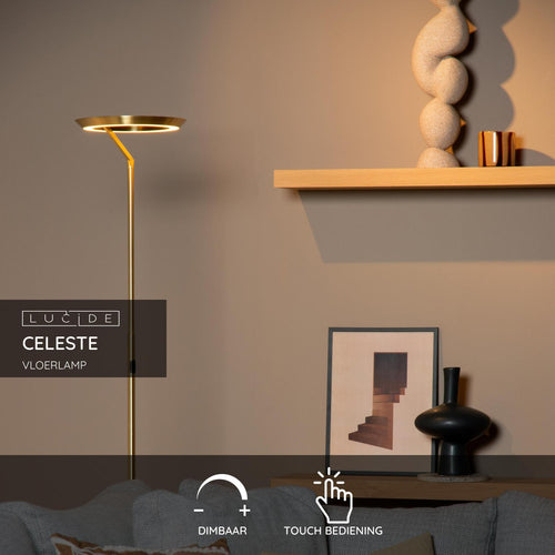 Lucide vloerlamp CELESTE - Geïntegreerde LED - Mat Goud / Messing - vtwonen shop