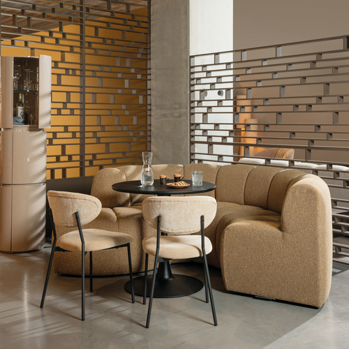 WOOOD eetbank hoek rond rugleuning Mojo - Wollig - Honinggeel - 83x100x74