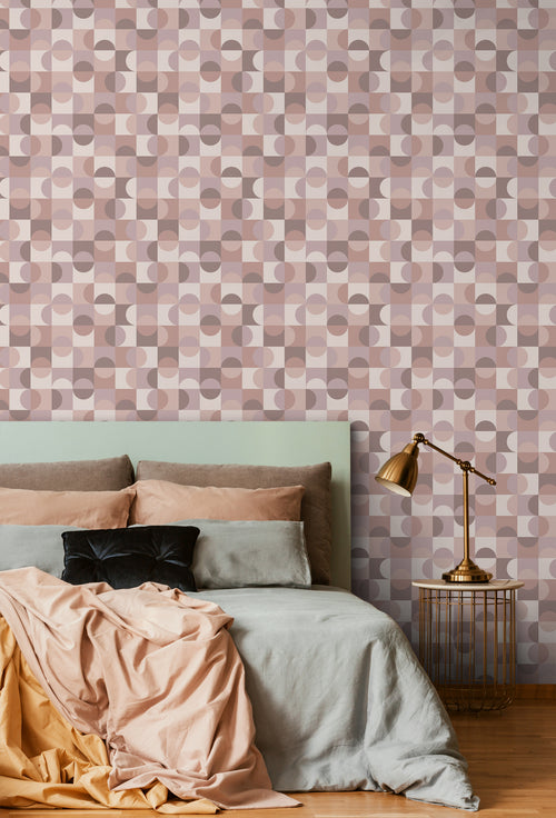 ESTAhome behang cirkels in Bauhaus stijl lichtpaars, roze en bruin - 50 x 900 cm - 131243 - vtwonen shop