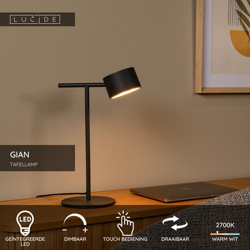 Lucide tafellamp GIAN - Geïntegreerde LED - Zwart