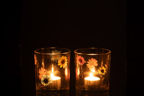 J-Line windlicht Posy  - glas - transparant/mix - medium - 2 stuks