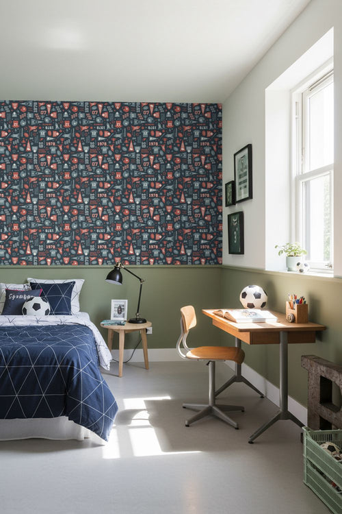 ESTAhome behang sportthema blauw en rood - 50 x 900 cm - 131945