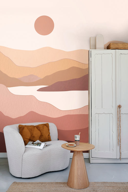 ESTAhome fotobehang woestijn landschap terracotta roze en terracotta bruin - 250 x 279 cm - 159477 - vtwonen shop