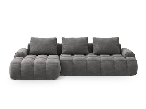 Cosmopolitan Design Uitklapbare hoekbank links met opbergdoos Linz 3-zits, flueel grijs - 142x275x84cm