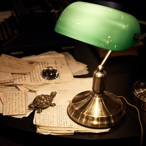 Ideal Lux Lawyer - 1 Light Banker Lamp Goud met Groene Glazen Kap, E27