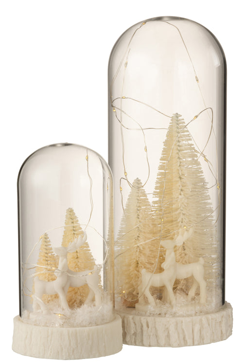 J-Line decoratie Stolp Hoog Herten - glas/polyresin - wit - large - LED lichtjes - vtwonen shop