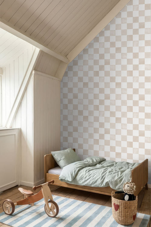 ESTAhome behang geblokt motief beige en wit - 53 cm x 10.05 m - 131291