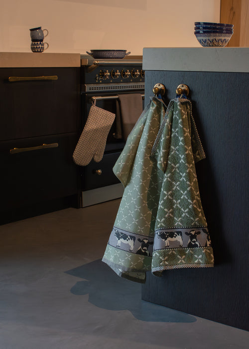 Luxe Keukendoek en Theedoek Koe Donkergroen -  Bunzlau Castle - 100% biologisch GOTS katoen