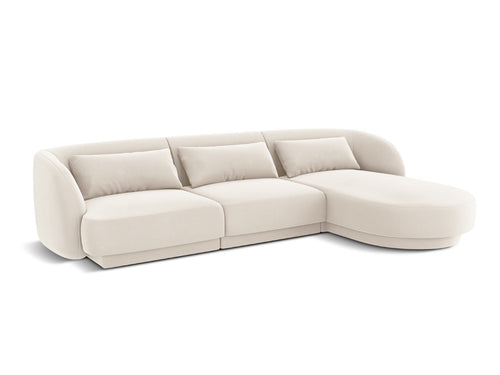 Cosmopolitan Design rechter hoekbank Tulum 4-zits, flueel, lichtbeige - 156x255x70cm