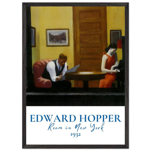 Artfulprints Poster met Lijst Edward Hopper - Room in New York   - 50x70 cm - Meerkleurig