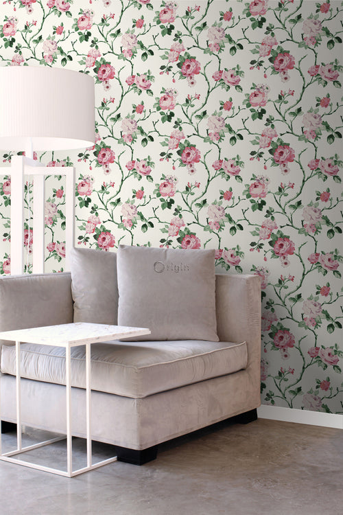 Origin Wallcoverings behang bloemen roomwit, roze en groen - 53 cm x 10,05 m - 347434 - vtwonen shop