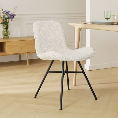 Nolon Noa-Fé Eetkamerstoel Bouclé Beige - Stof - Zwart Onderstel