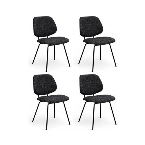 Furnhouse eetkamerstoel Sofia - Zwart - Stof (Bouclé) - Set van 4