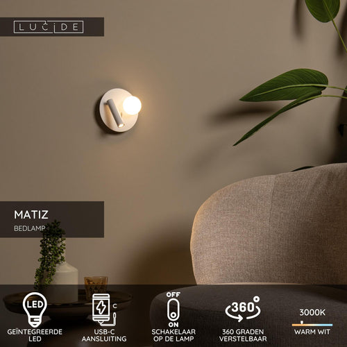 Lucide bedlamp MATIZ - Geïntegreerde LED - Wit