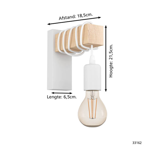 EGLO wandlamp Townshend - e27 - 21,5 cm - wit/bruin - vtwonen shop