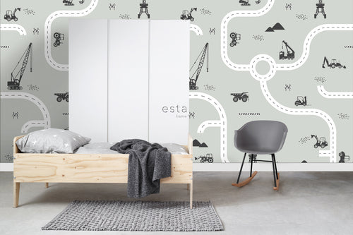 ESTAhome fotobehang voertuigen vergrijsd mintgroen - 200 x 279 cm - 159058