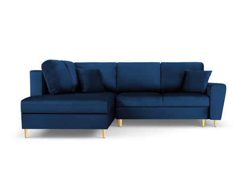 Cosmopolitan Design Uitklapbare hoekbank links met opbergdoos Kyoto 5-zits, flueel, koningsblauw - 194x243x88cm