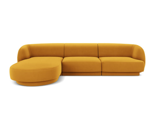 Micadoni linker hoekbank Miley 4-zits, flueel, geel - 156x255x70cm
