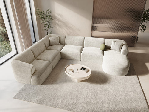 Cosmopolitan Design Modulaire panoramische hoekbank links Campi 7-zits, ribfluwelen ivoor - 255x330x70cm