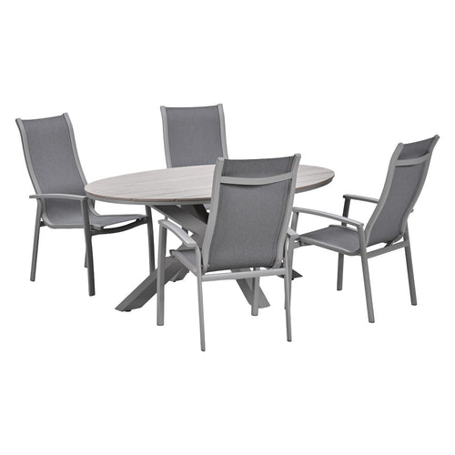Garden Impressions Tuinset Hilly 5-delig taupe - Tulli tuintafel 180x115 cm
