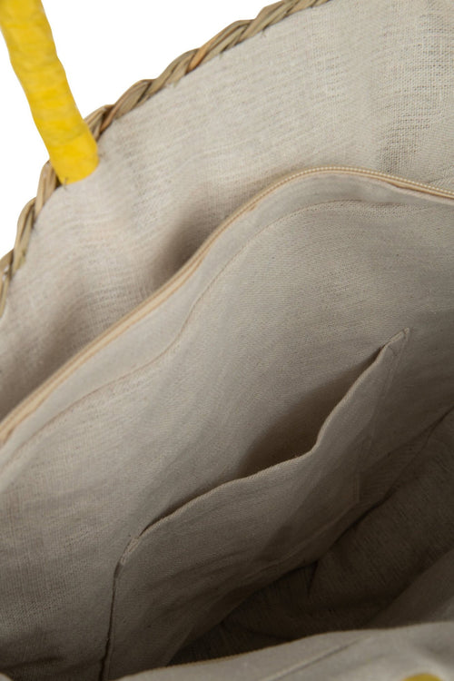 J-Line strandtas Rond Bloem - zeegras - naturel/geel