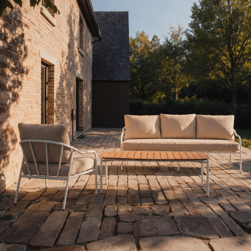 Tikamoon 4-zits loungeset in écrukleurige stof en wit metaal - Beige