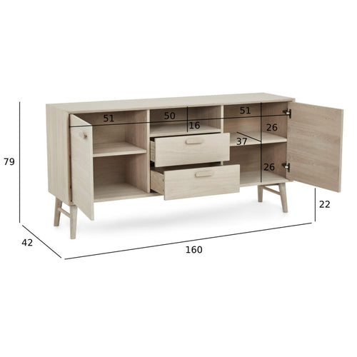 Furnhouse 3-deurs dressoir Porto - Witte olie - MDF, Eikenfineer - 42x160x79