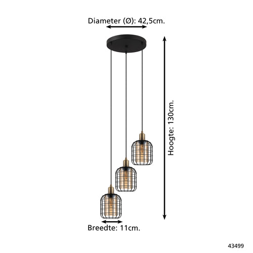 EGLO hanglamp Chisle - e27 - ø 42,5 cm - glas - zwart/amber - vtwonen shop