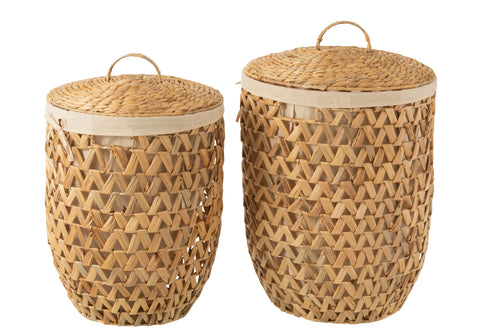 J-Line mand + Deksel Waterhyacinth - jute - naturel - 2 stuks