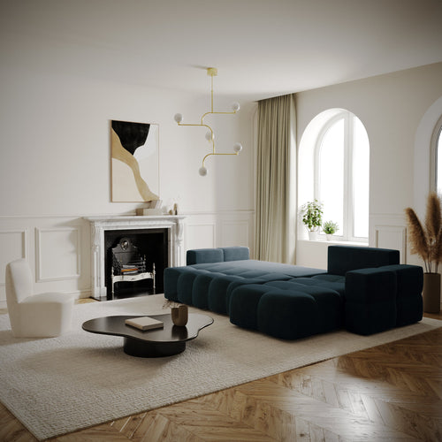 Sia Home - Rechte hoekbanken GABRIEL - Fluweel - Pauwblauw - 286cm