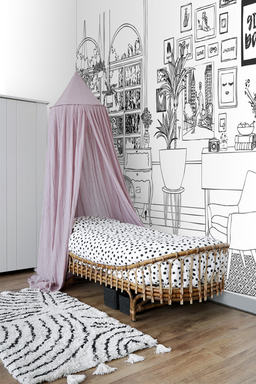 ESTAhome fotobehang tekening woonkamer zwart wit - 511.5 x 279 cm - 159098 - vtwonen shop