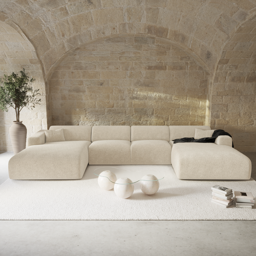 Sia Home - Panoramische bank MYRA - getextureerd fluweel crème 356cm