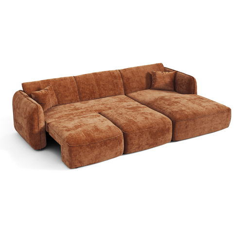 Premium Interiors - Rechthoekige hoekbank LOMI - gewaafd fluweel terracotta 274cm