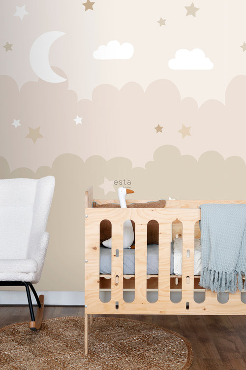 ESTAhome fotobehang wolken en sterren beige - 200 x 279 cm - 159247 - vtwonen shop