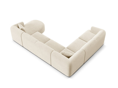 Cosmopolitan Design Modulaire panoramische hoekbank links Campi 7-zits, flueel lichtbeige - 255x330x70cm
