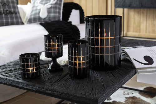 J-Line theelichthouder op voet Geruit -  glas - zwart