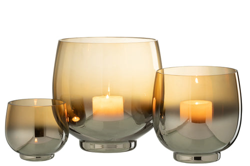 J-Line windlicht Rond - glas - geel/zilver - large - vtwonen shop