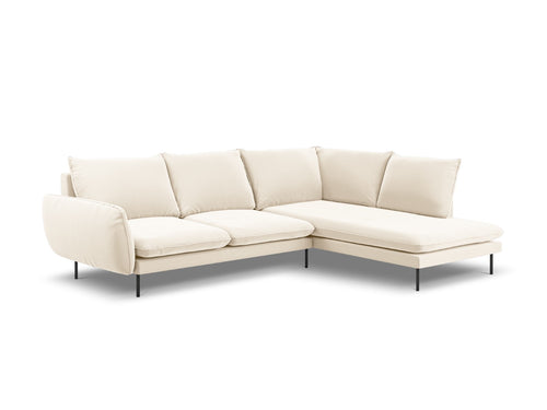 Cosmopolitan Design rechter hoekbank Vienna 6-zits, flueel, lichtbeige - 185x275x95cm
