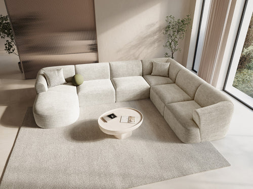 Cosmopolitan Design Modulaire panoramische hoekbank rechts Campi 7-zits, ribfluwelen ivoor - 255x330x70cm