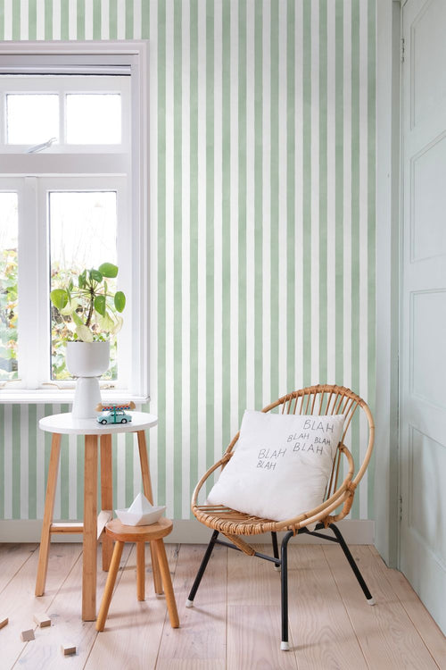 ESTAhome behang strepen groen en wit - 53 cm x 10.05 m - 131303