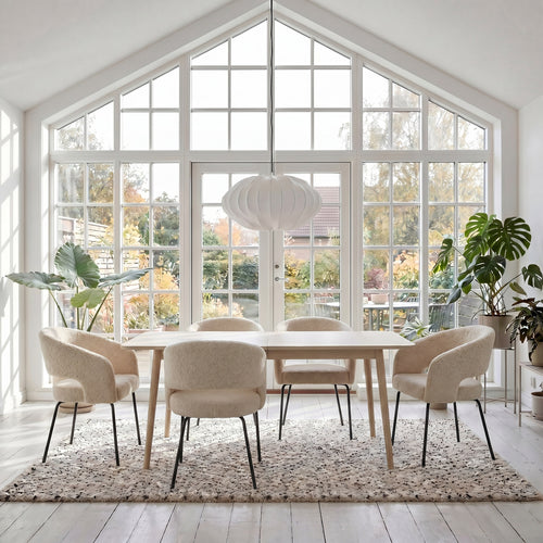 Furnhouse eetkamerstoelen armleuning Natalie - Beige - Stof (Bouclé) - Set van 6
