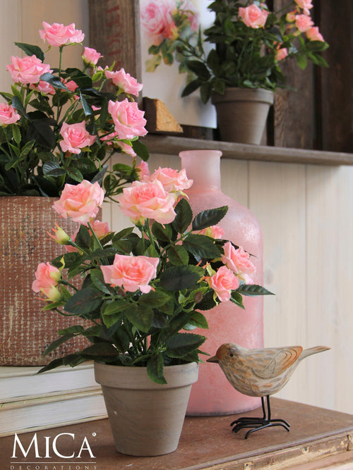 Mica Decorations Rozenstruik Kunstplant in Bloempot Stan - H33 x Ø25 cm - Roze