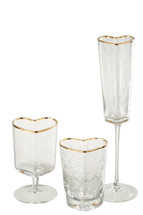 J-Line glas champagne Hart - glas - goud/transparant - 6 stuks