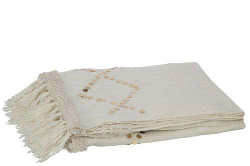 J-Line plaid Diamanten + Franjes - katoen - wit/goud - 130 x 180 cm