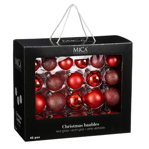 Mica Decorations Kerstballenset 42 Stuks - Kerstballen voor een Sterke Basis - Kerstversiering met Mat, Glans en Glitter - Piek in Meerdere Formaten -