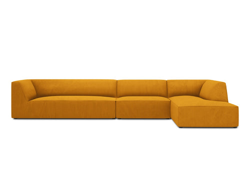 Micadoni rechter hoekbank Ruby 5-zits, ribfluwelen, geel - 180x366x69cm